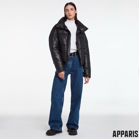 APPARIS **NWT** Jemma Vegan Leather Puffer Jacket in Black Noir - Picture 10 of 13